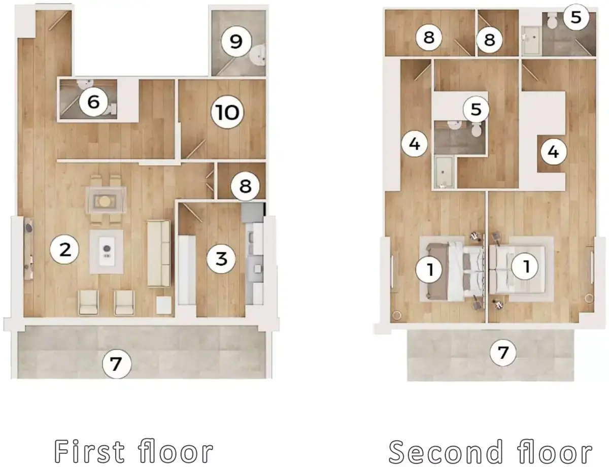 Планировка — 2-спальная, 203 м²