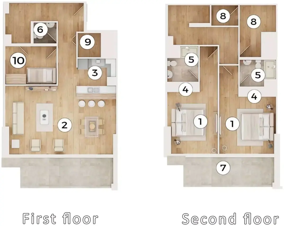 Планировка — 2-спальная, 174 м²