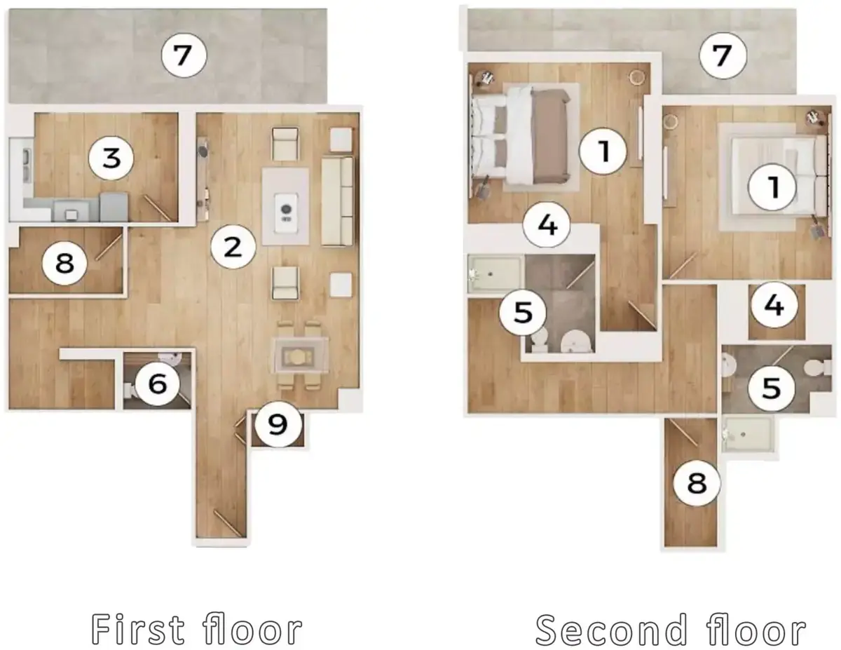Планировка — 2-спальная, 166 м²