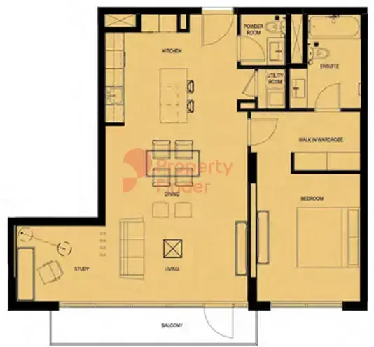Планировка — 1-спальная, 94 м²