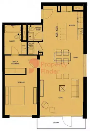 Планировка — 1-спальная, 97 м²
