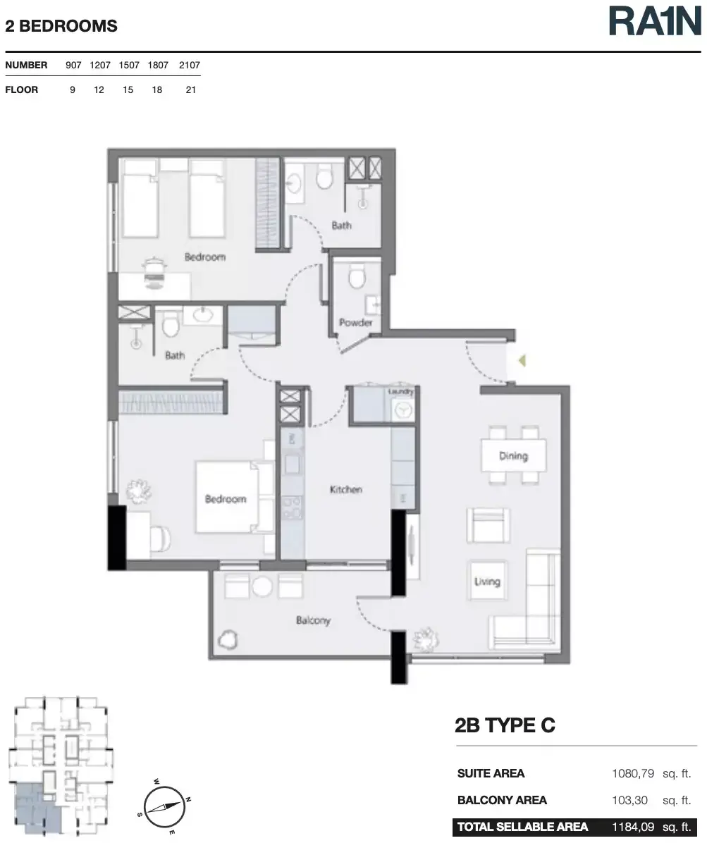 Планировка — 2-спальная, 110 м²