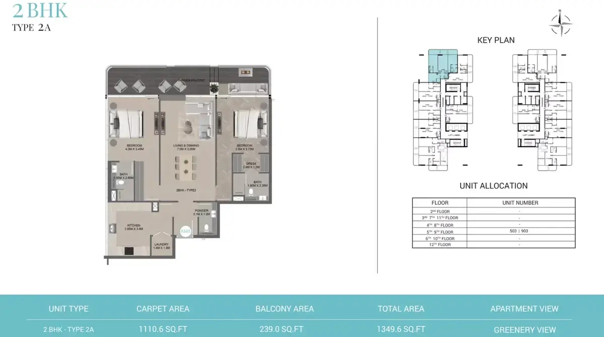 Планировка — 2-спальная, 125 м²