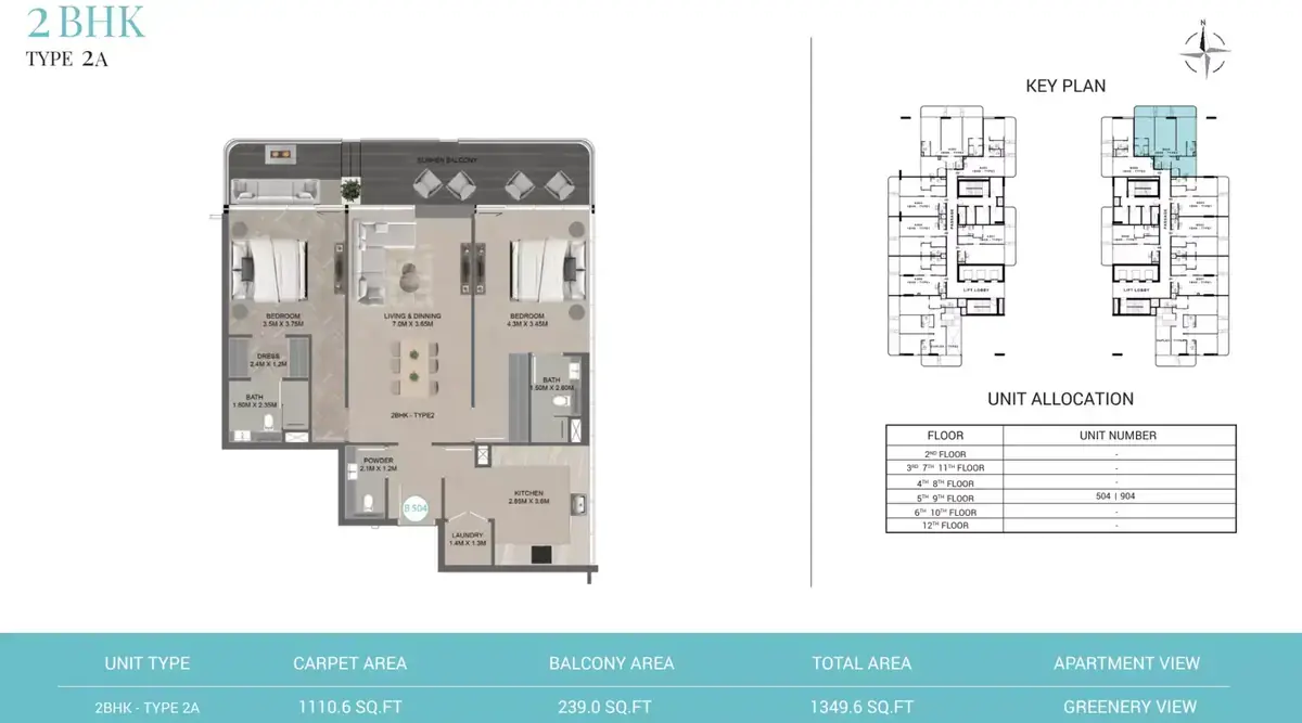 Планировка — 2-спальная, 125 м²