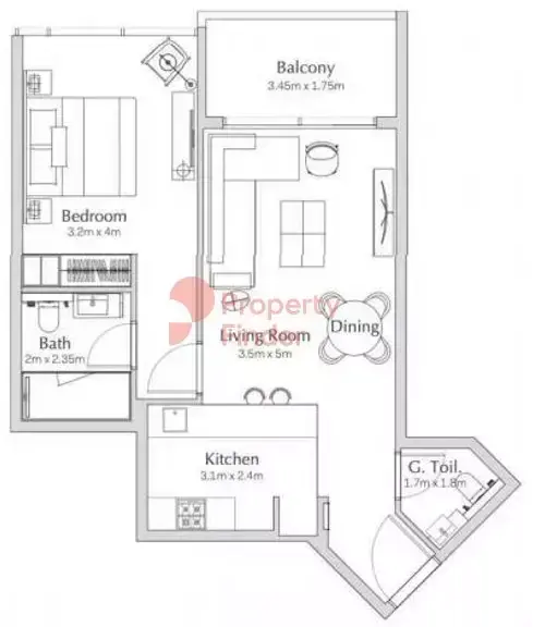 Планировка — 1-спальная, 68 м²