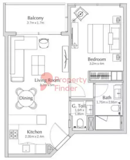 Планировка — 1-спальная, 64 м²