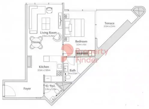 Планировка — 1-спальная, 75 м²