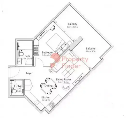 Планировка — 1-спальная, 79 м²