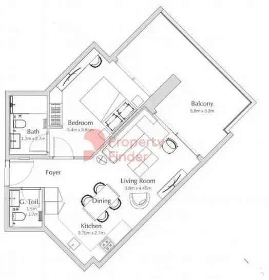 Планировка — 1-спальная, 78 м²