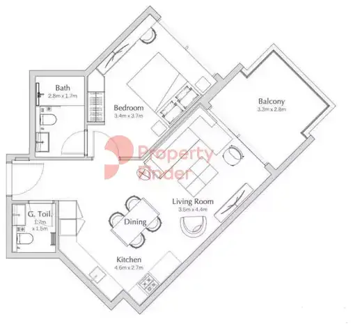 Планировка — 1-спальная, 68 м²