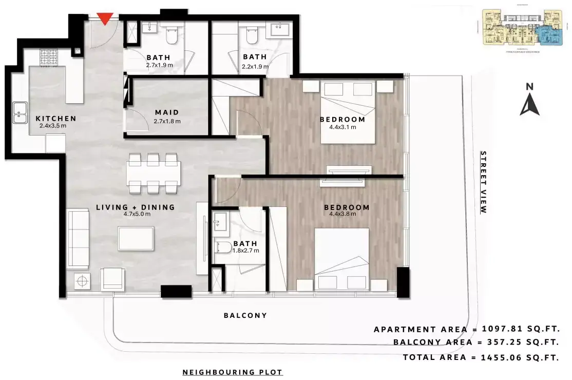 Планировка — 2-спальная, 135 м²
