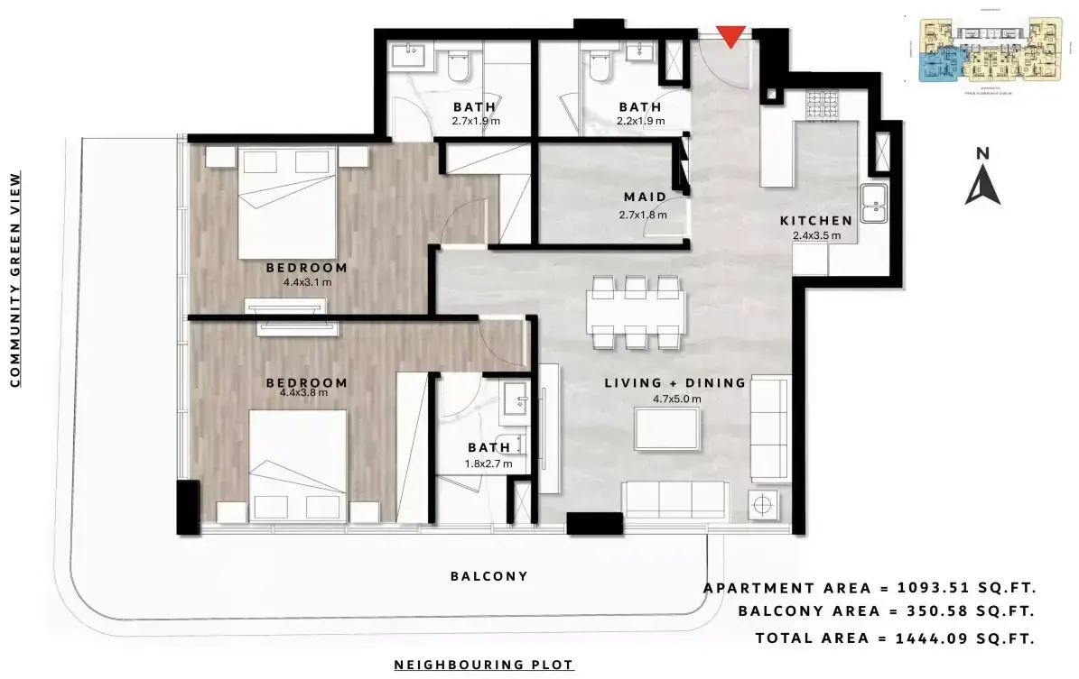 Планировка — 2-спальная, 134 м²