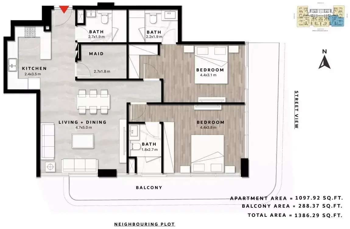 Планировка — 2-спальная, 129 м²