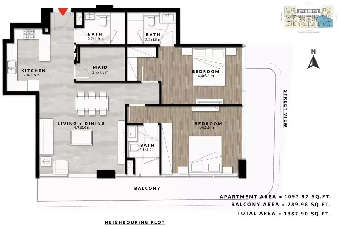 Планировка — 2-спальная, 129 м²