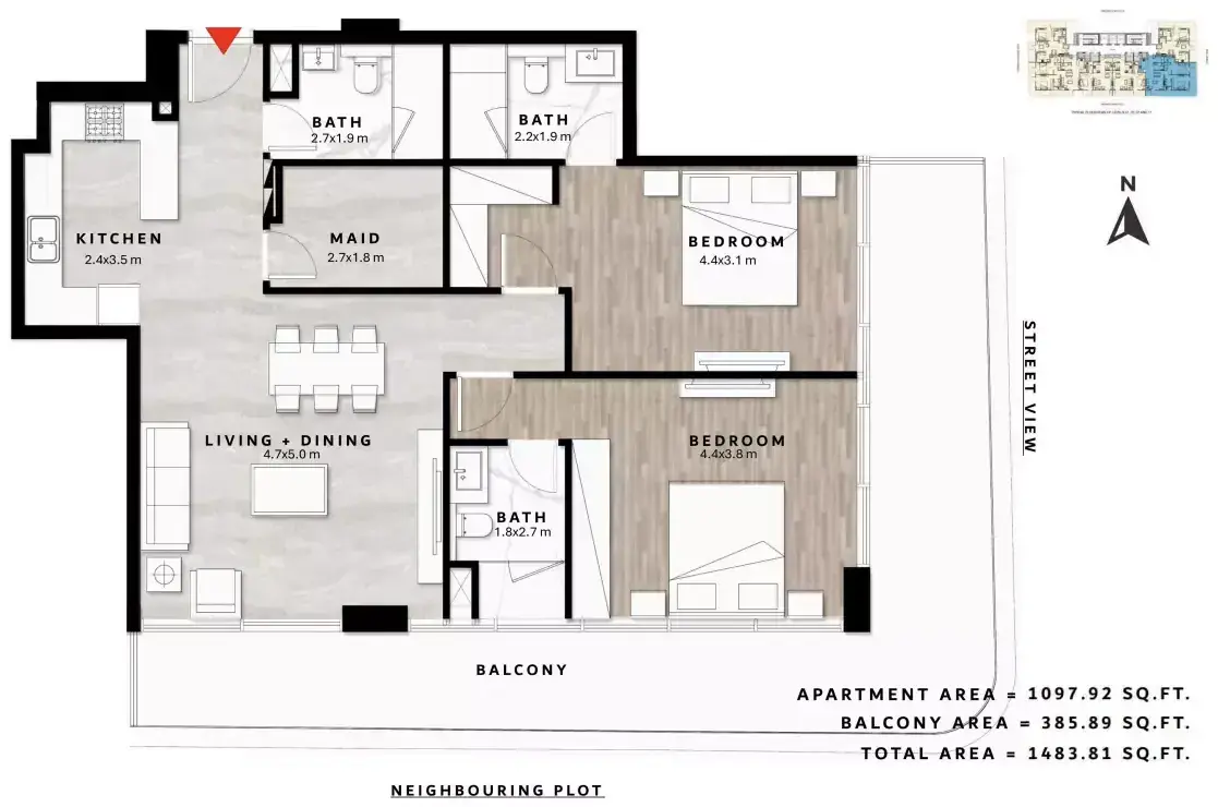Планировка — 2-спальная, 138 м²
