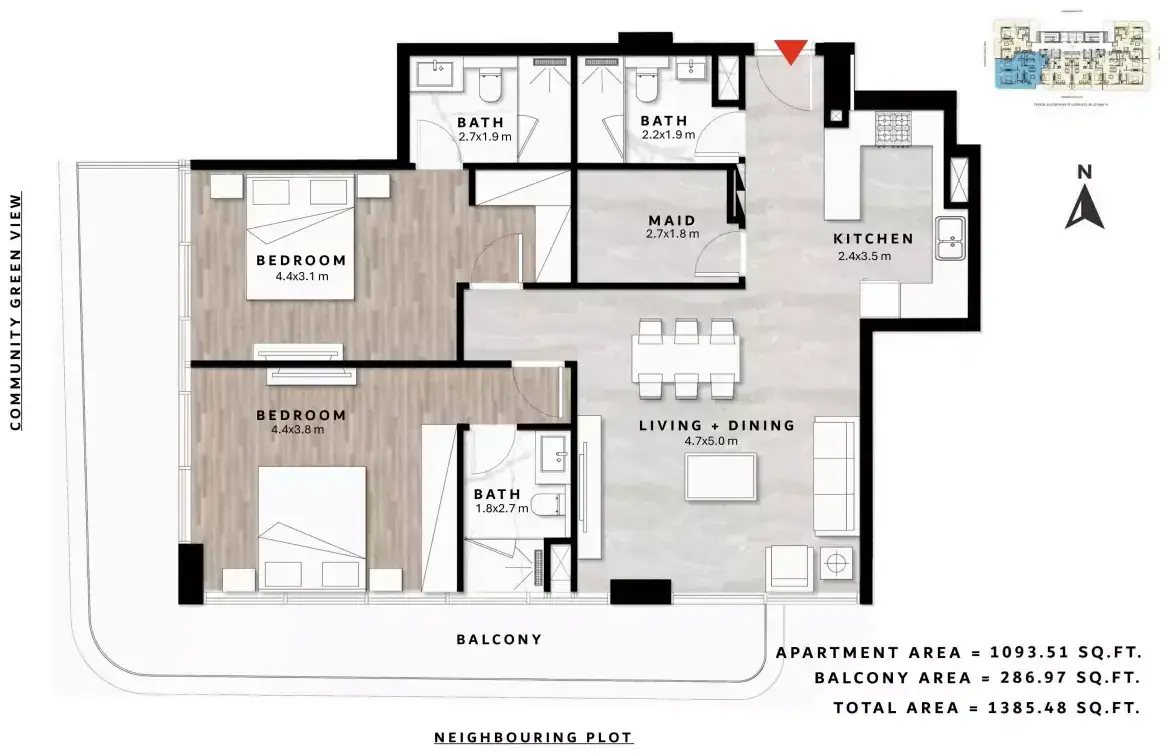Планировка — 2-спальная, 129 м²