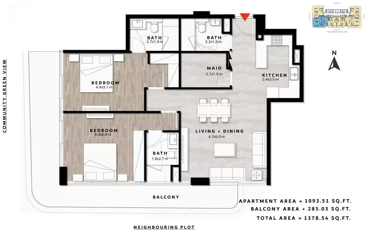 Планировка — 2-спальная, 128 м²