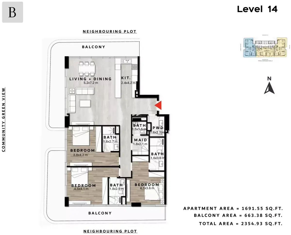 Планировка — 3-спальная, 219 м²