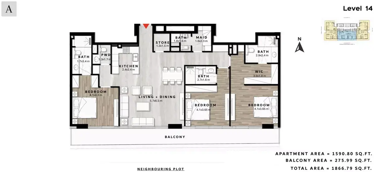 Планировка — 3-спальная, 173 м²