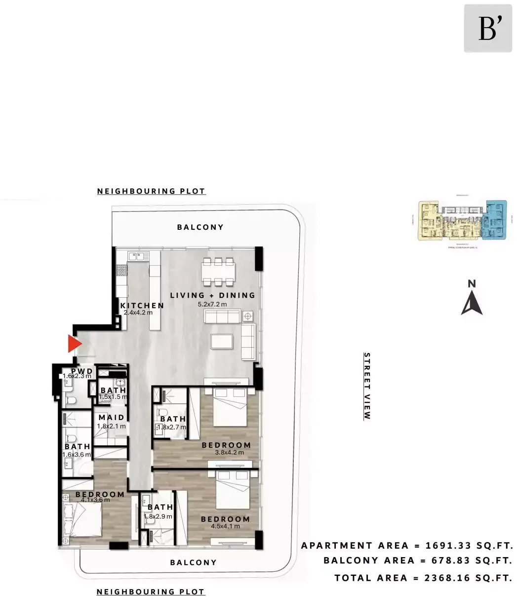 Планировка — 3-спальная, 220 м²