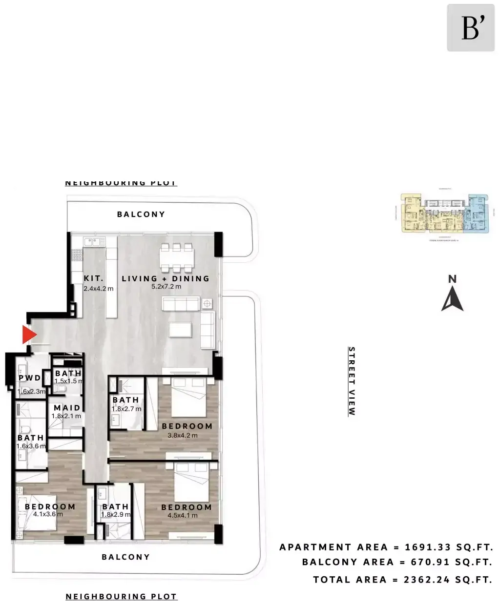 Планировка — 3-спальная, 219 м²