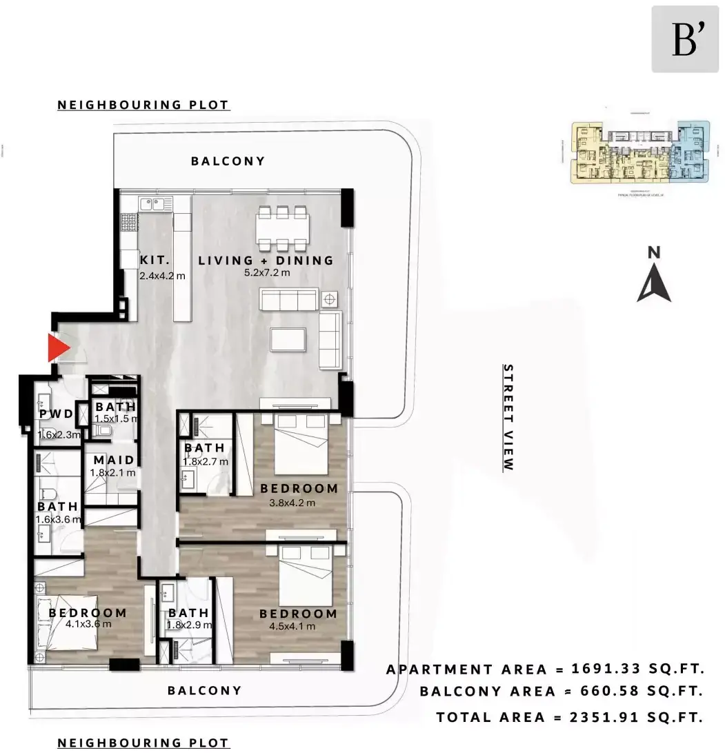 Планировка — 3-спальная, 218 м²