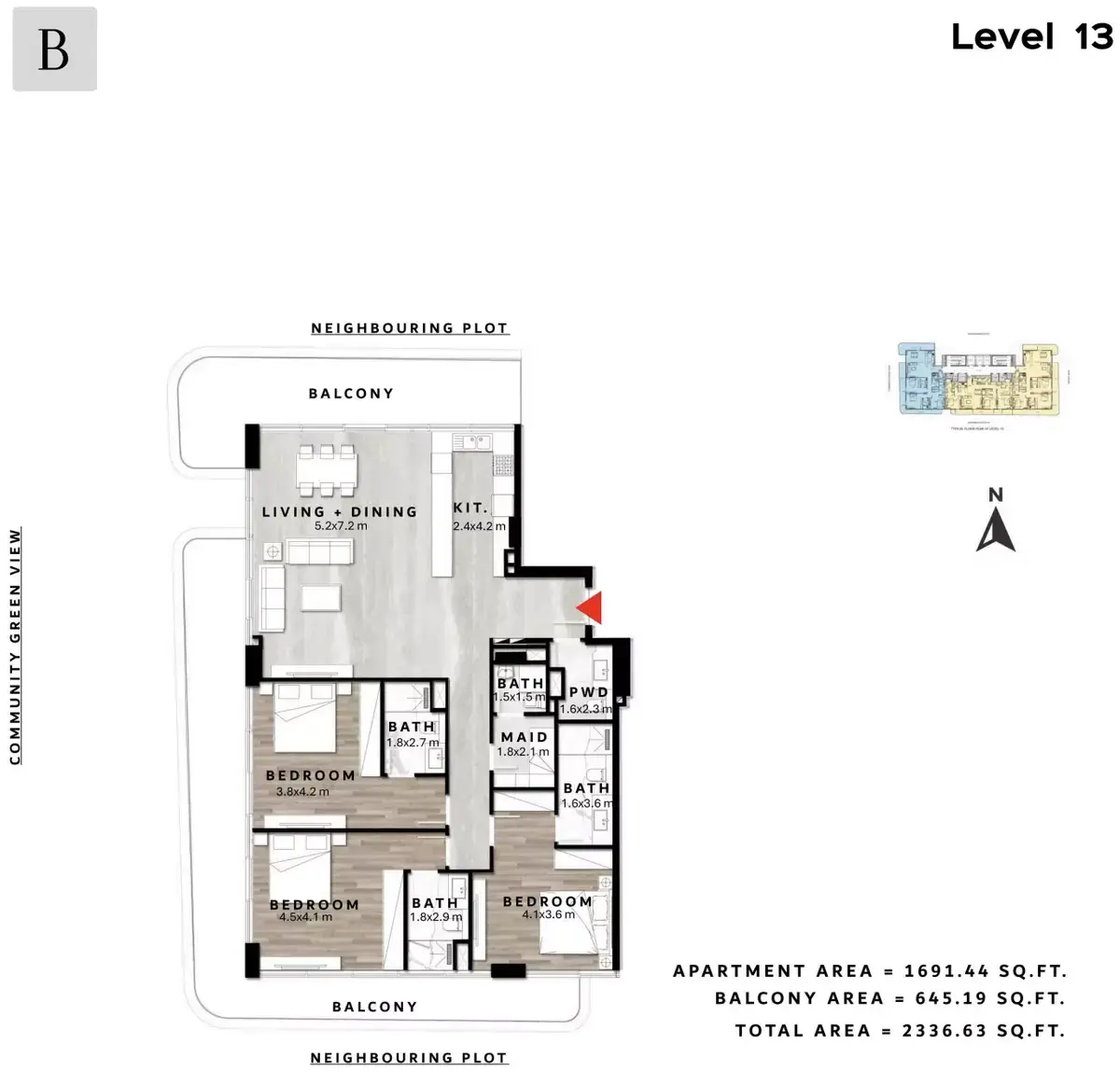 Планировка — 3-спальная, 217 м²