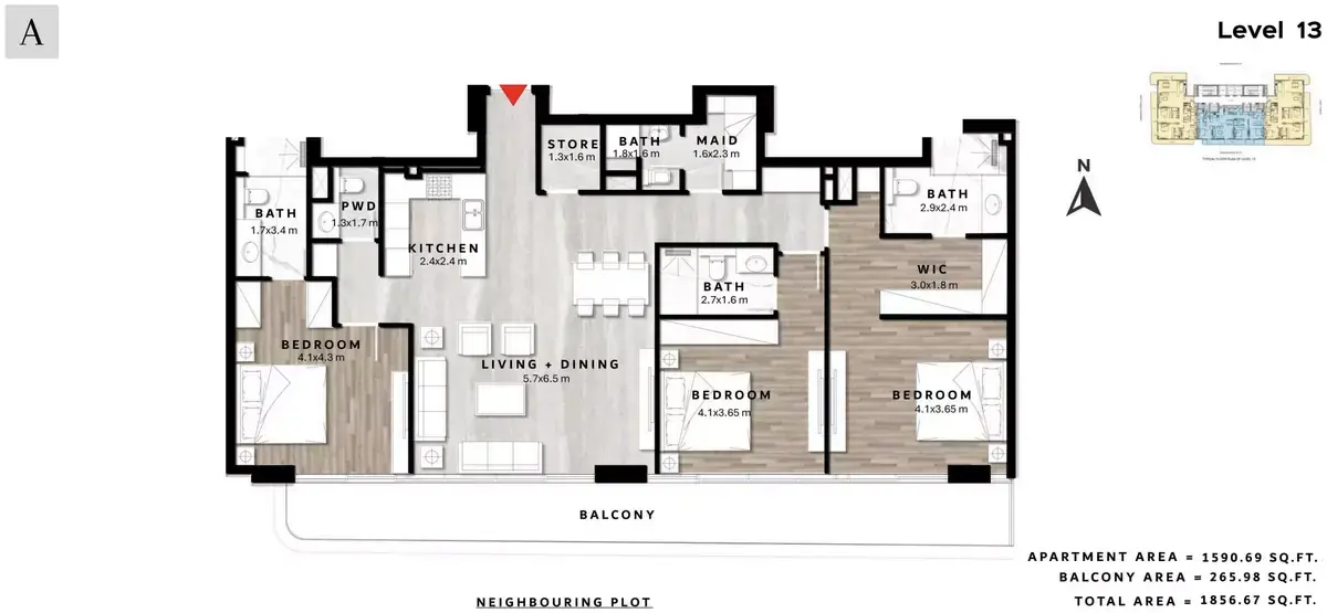Планировка — 3-спальная, 172 м²