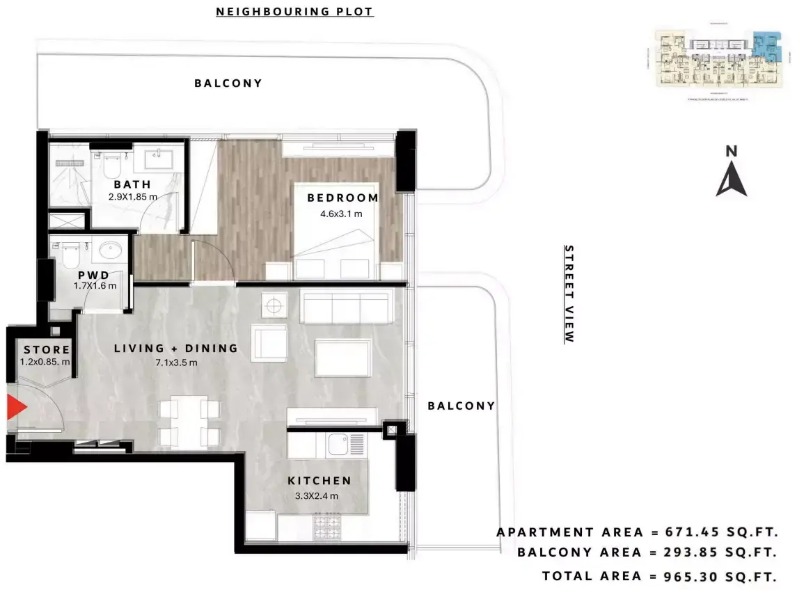 Планировка — 1-спальная, 90 м²
