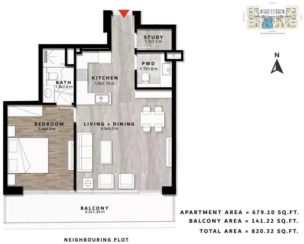 Планировка — 1-спальная, 76 м²