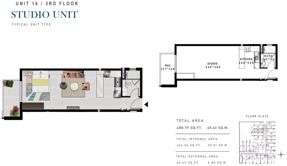 Планировка — Студия, 45 м²