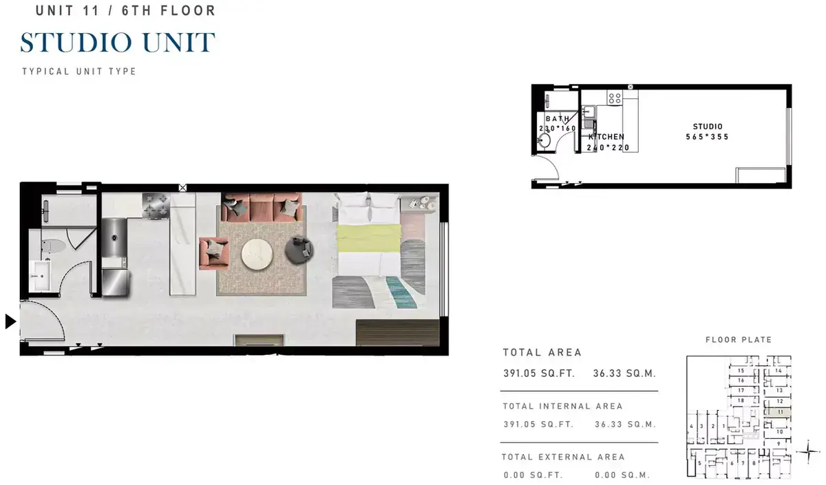 Планировка — Студия, 36 м²