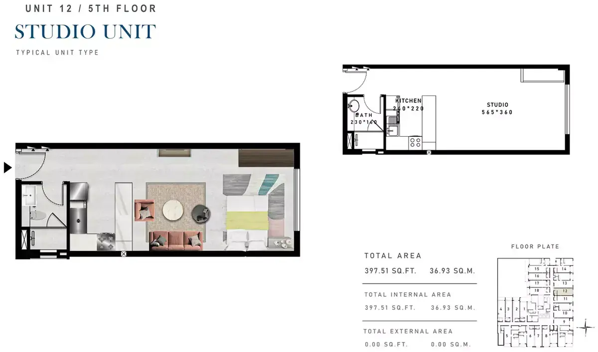 Планировка — Студия, 37 м²