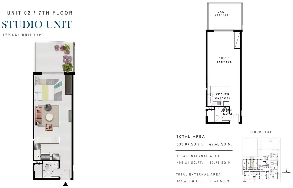 Планировка — Студия, 50 м²