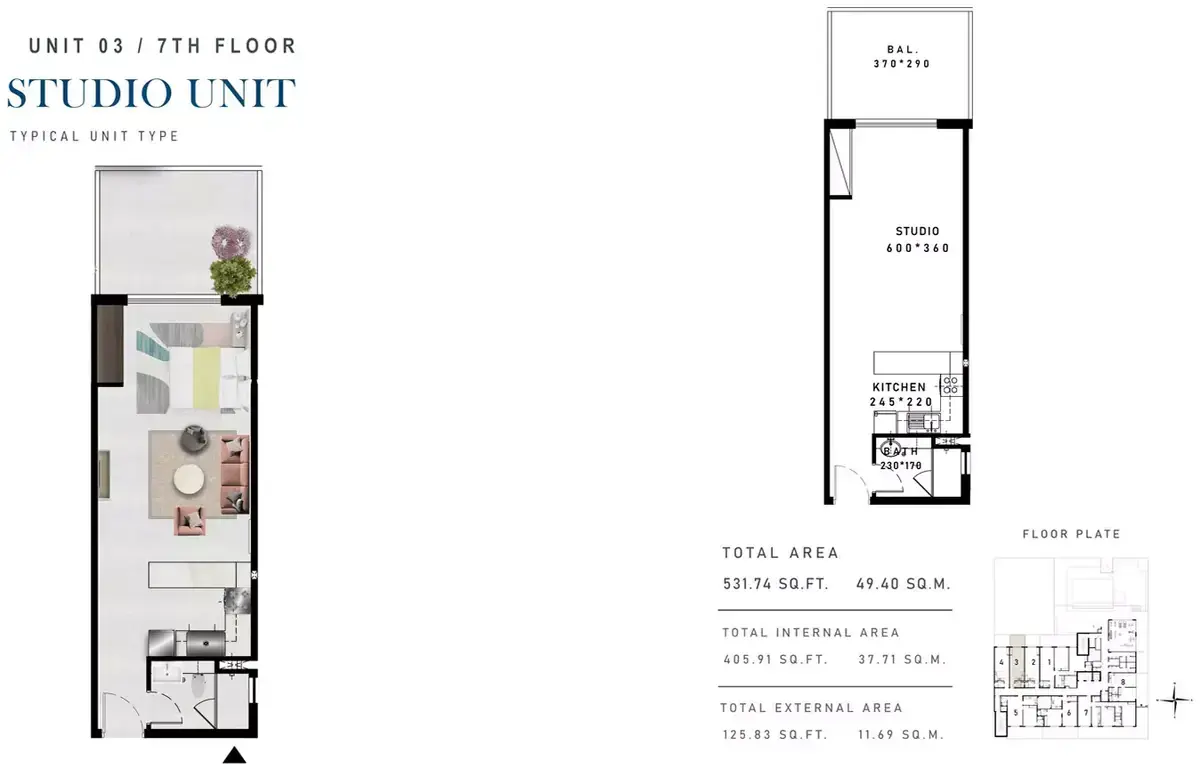 Планировка — Студия, 49 м²