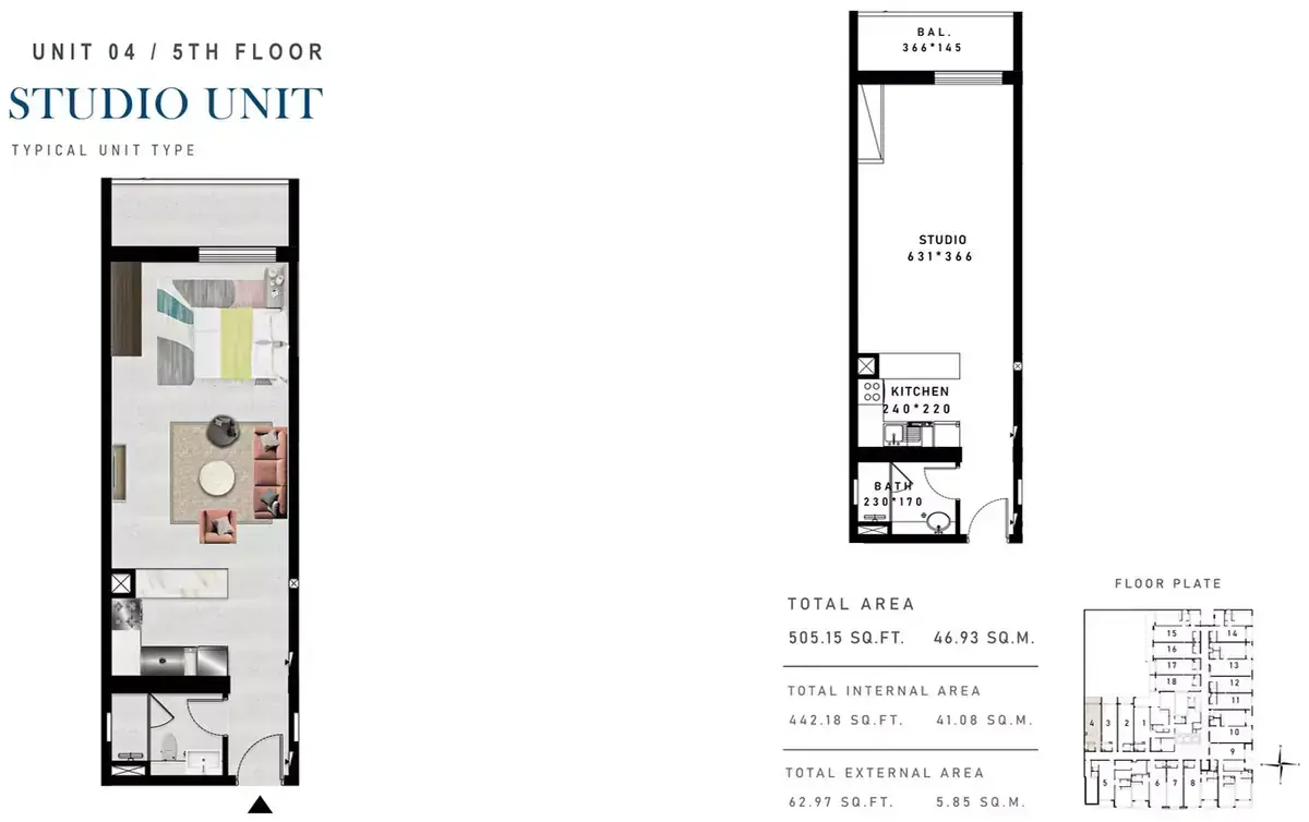 Планировка — Студия, 47 м²
