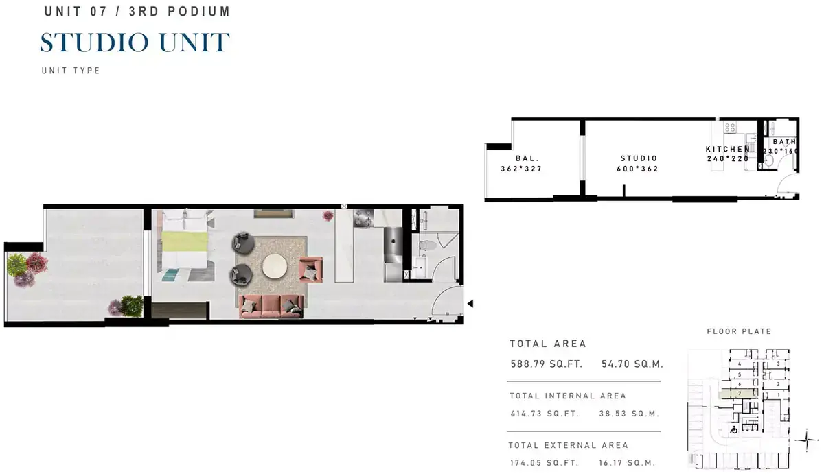 Планировка — Студия, 55 м²