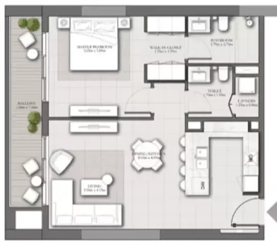 Планировка — 1-спальная, 79 м²