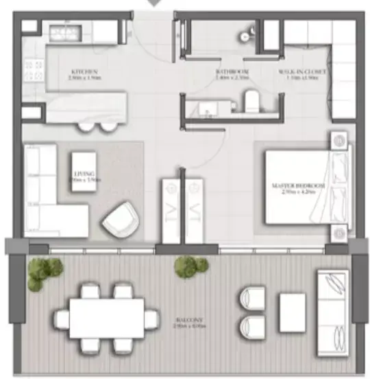 Планировка — 1-спальная, 75 м²