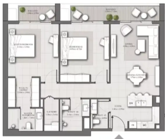 Планировка — 2-спальная, 127 м²