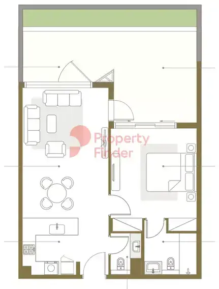Планировка — 1-спальная, 101 м²