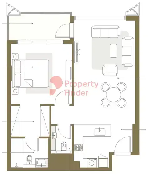 Планировка — 1-спальная, 79 м²