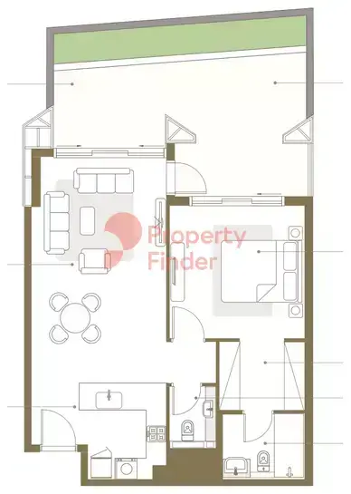Планировка — 1-спальная, 101 м²