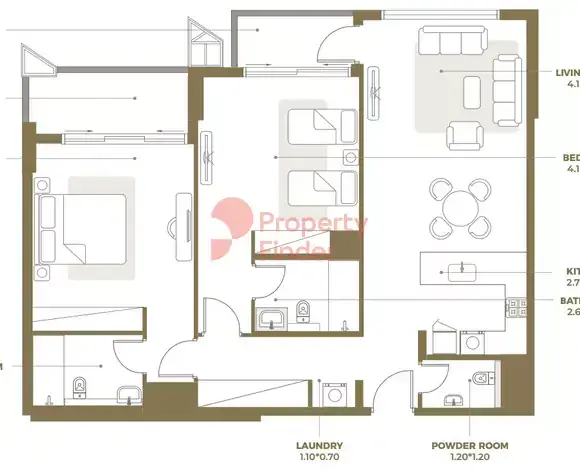 Планировка — 2-спальная, 118 м²