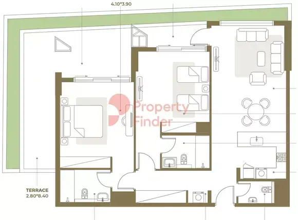Планировка — 2-спальная, 161 м²