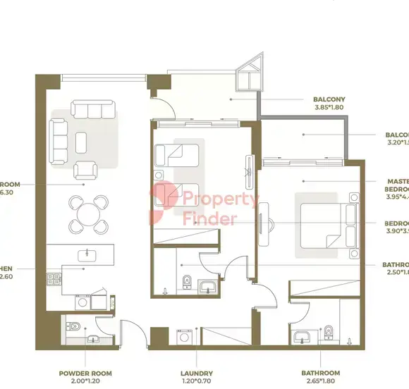Планировка — 2-спальная, 119 м²