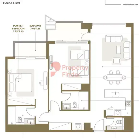 Планировка — 2-спальная, 117 м²
