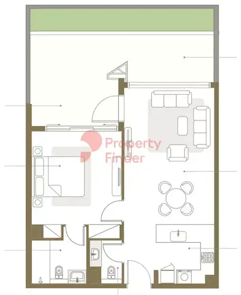 Планировка — 1-спальная, 101 м²