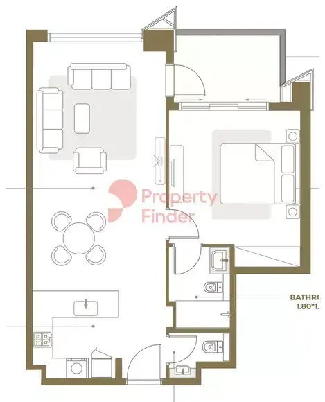 Планировка — 1-спальная, 73 м²
