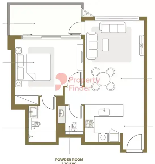 Планировка — 1-спальная, 76 м²